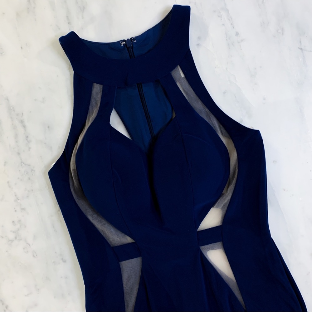 Navy Blue Fitted Pageant Evening Gown Prom Dress - Picture 2 of 8